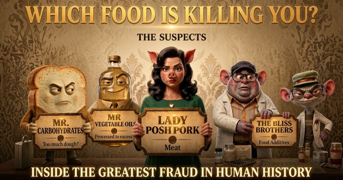 The suspects: Mr Carbohydrates, Mr Vegetable Oils, Lady Posh Pork and The Bliss Brothers
